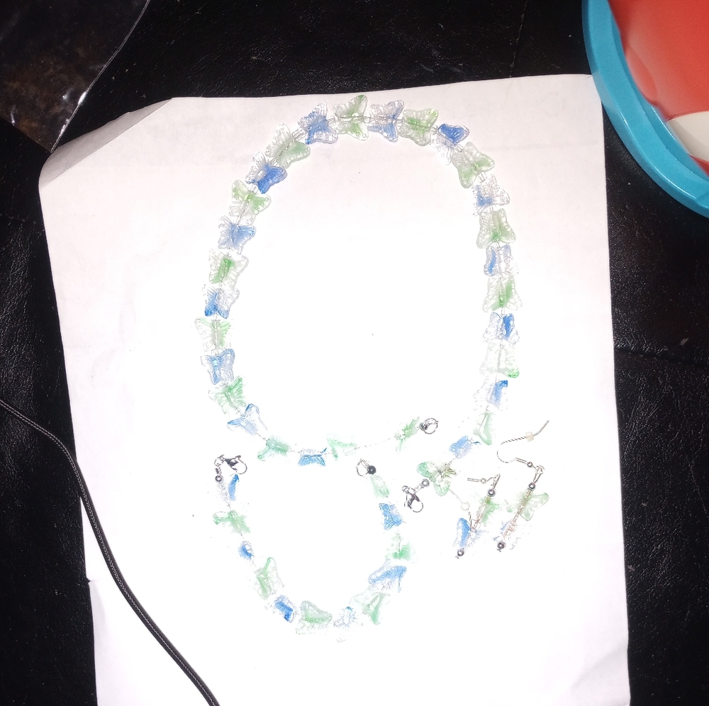 Blue and Green Butterfly Jewelry Set